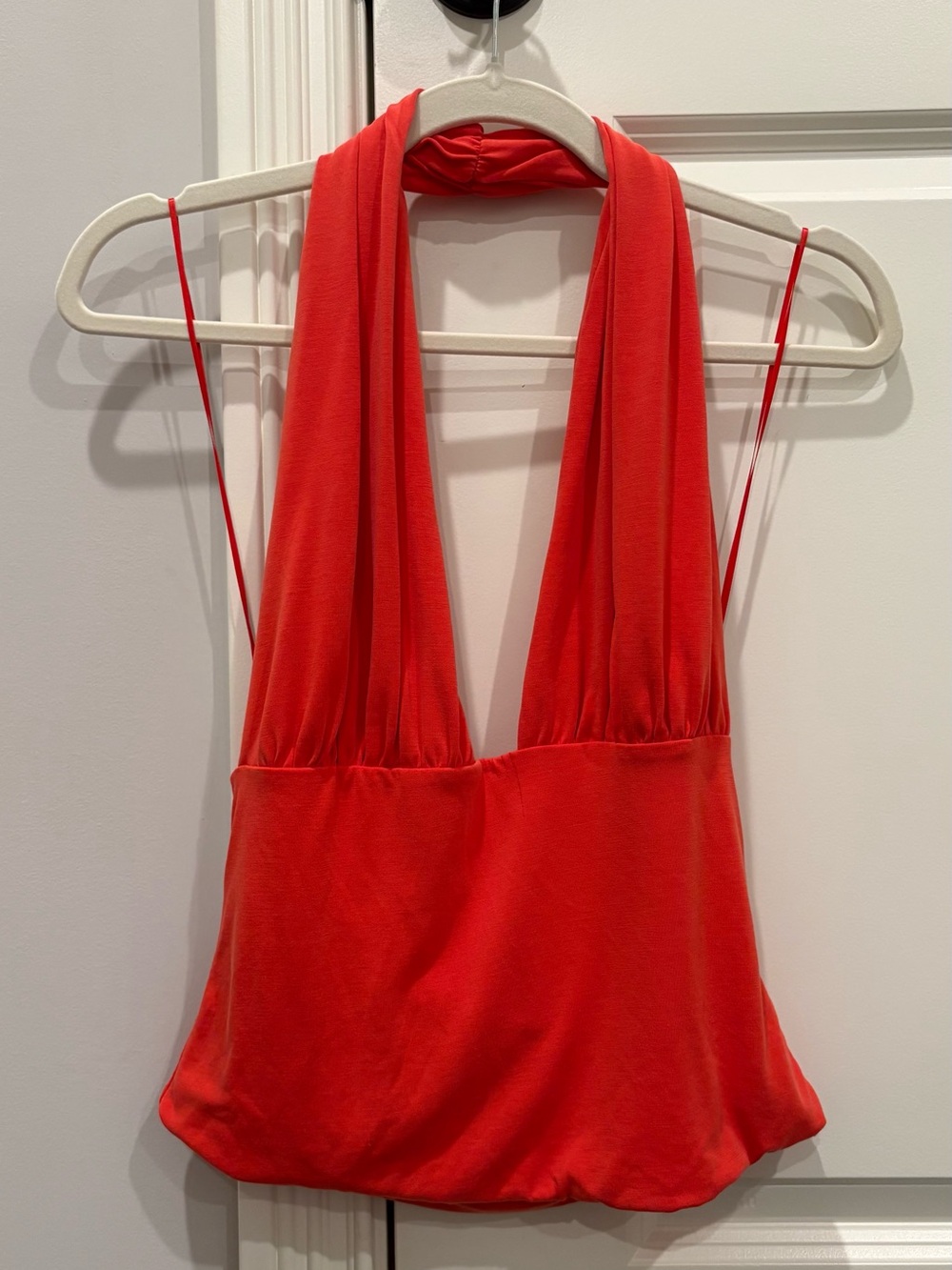 Urban Outfitters Coral-Red Plunge Halter Crop Top